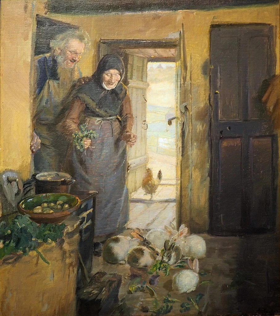 Due anziani con i loro conigli, 1892 - Hirschsprung Collection, Copenaghen